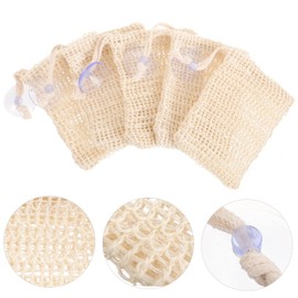 Healeved 5 Pack Natural Cotton Linen Exfoliating Soap Saver Pouch with Suction Cup for Shower Bathing