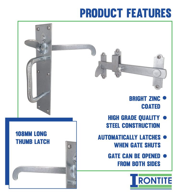 IRONTITE® Suffolk Latch BZP, Garden Gate Latch for Wooden Gates,