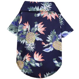 Voarge Pet Polo Shirt, Hawaiian Style Floral Dog Shirt, Printed T-Shirts, Stylish Breathable Dog Summer T-Shirt for Small to Medium Dogs Cats (Pineapple Navy, L)