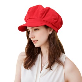 Newsboy Hats for Women -100% Cotton Womens Newsboy Cap Vintage Cabbie Hat - Pageboy Hats for Women Girls Ladies Gift (Cotton, Red)