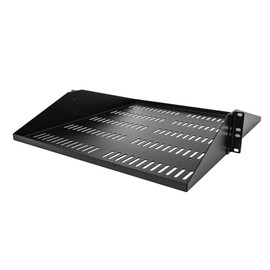 StarTech.com 2U Server Rack Shelf, Center Mounted Universal Vented Rackmount Cantilever Tray for 19" Network Equipment Rack, Heavy Duty Steel, 200lb Capacity, 20" Deep, Black (SHELF-2U-20-CENTER-V)