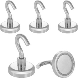 POPPSTAR 5 Pieces Magnet Hook (Clamping Force 36 kg, Diameter 32 mm) Super Strong Hook Magnets