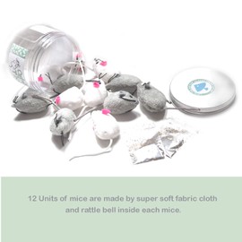 Ballmie Catnip Mice for Cat Toys with Rattle Bell Mouse Kitty Toys (White & Grey)