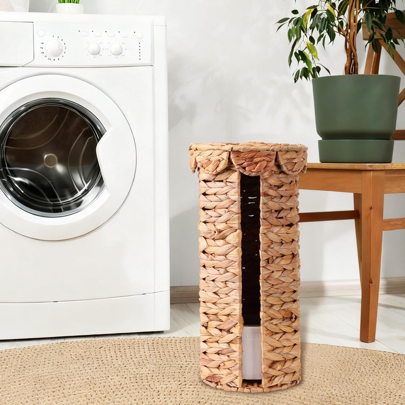Fiwochic Wicker Toilet Paper Holder with Lid, Woven Paper Roll