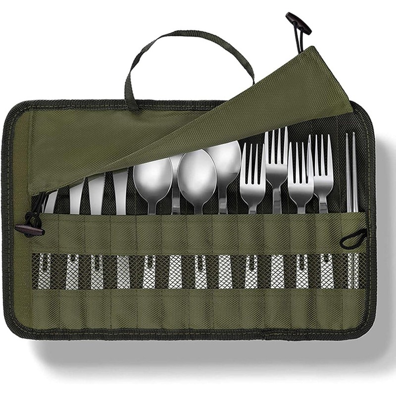 Cutlery Storage Bag,Portable Polyester Roll Up Pouch Bag For Forks,