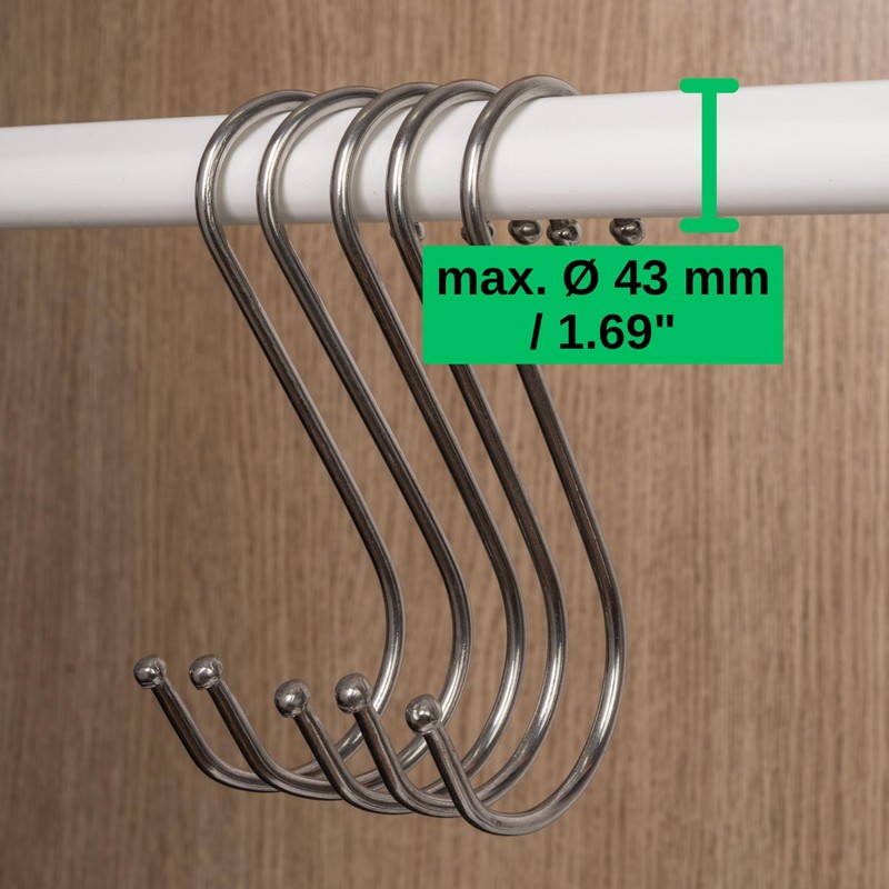 S-Hooks for Hanging, Pack of 8, in Silver, Metal Hooks