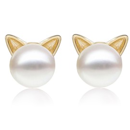 S.Leaf Gatos de perlas de Pendientes de plata esterlina