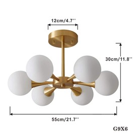 Modo Lighting Industrial Ceiling Light Semi Flush Mount Chandelier Antique Brass Light Fixture Mid Century Molecule Magic Bean Ceiling Lamp for Bedroom Living Room Farmhouse (6 Head)