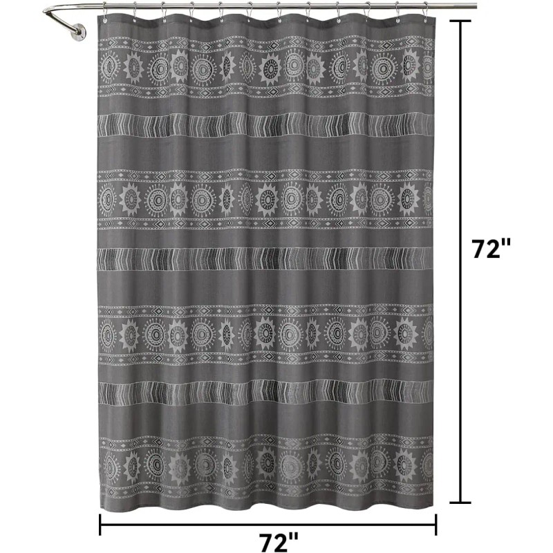 Gray Boho Farmhouse Modern Shower Curtain Set Waterproof Polyester Neutral