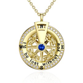 Compass Necklace 925 Sterling Silver Birthstone Compass Necklace for Women -I'd be Lost Without You Pendant Compass Jewelry Gifts for Birthday Anniversary for Her