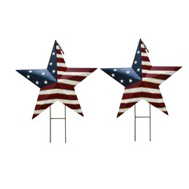 K KILIPES Metal Star Barn Yard Sign Garden Stake Decor for 4th of July, American Flag Patriotic Star Yard Stake Lawn Ornament Independence Day Memorial Day Outdoor Decorations (2, 27.5" H A)
