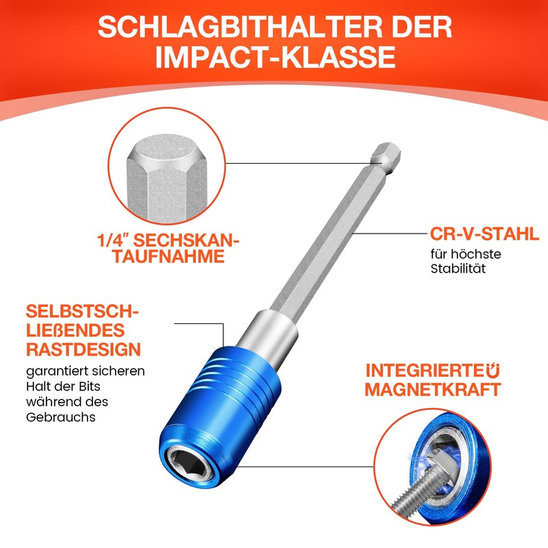 2 pieces magnetic quick-change impact bit holder, 4 inch bit