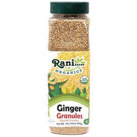 Rani Organic Granulated Ginger (Adarak Granules) 16oz (1lb) 454g PET Jar ~ All Natural | Gluten Friendly | Vegan | NON-GMO | Kosher | No Salt or fillers | Indian Origin | USDA Certified Organic