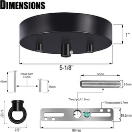 MAYOMAJO 5-1/8 Inches Light Canopy Kit with Heavy Duty Replacement Ceiling Cover Plate & Mounting Hardware for Lighting Fixtures Chandelier Pendant Lamp or DIY Project (Black)