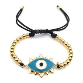 LESLIE BOULES Evil Eye Enamel String Bracelet Adjustable 6"- 8" Protection Jewelry