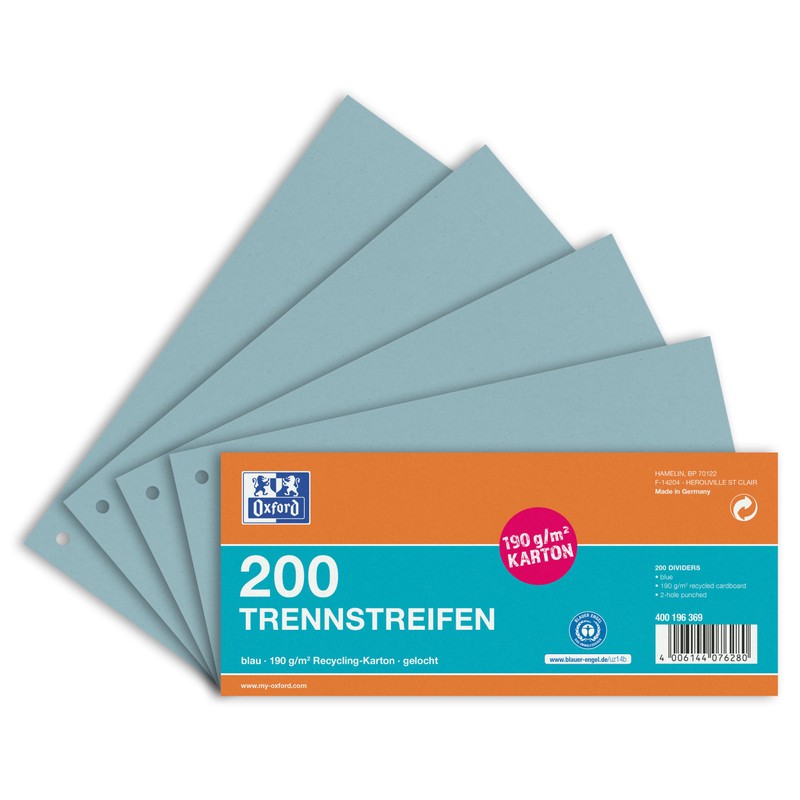 Oxford Oxford Trennstreifen, aus Karton, gelocht, 190 g/m², blau, 200