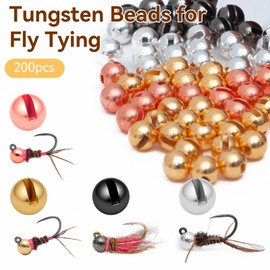 Gainfite 200pcs Fly Tying Tungsten Beads Slotted Nymph Head Ball (2.5mm, 4 Colors) for Fly Tying Materials, Fishing Accessories, Nymph Fishing