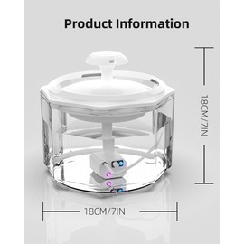 Junbec-Pet cat Water Fountain,75oz/2.2 liters Self Transparent Automatic Watering Small Cats Dogs Indoor Auto Drinking Fountains Dispenser Bowl no spillingn with Rechargeable Filter(White, 2.2 L)