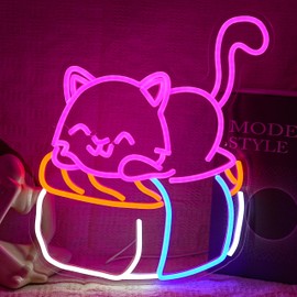BNEMCEZH Sushi Cat Neon Sign Delicious Japanese Sushi LED Light Sign for Wall Decor Dimmable Cute Cat Neon Light for Sushi Shop Japanese Restaurant Kitchen Supermarket Cafe Bar home Party Girl Boy