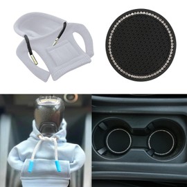 Auotick 2Pcs Car Gear Shift Knobs Cover Hoodie and 2 Pcs 2.75 Inch Bling Car Cup Holder Coasters for Car Shifter and Cup HolderAutomotive Interior Accessories Shift Knobs Cover Trim (White)