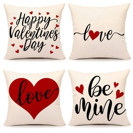 4TH Emotion Valentines Day Pillow Covers 18x18 Set of 4 Spring Farmhouse Decor Red Love Holiday Decorations Throw Cushion Case for Home Decorations