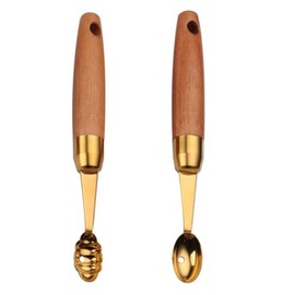 COLLBATH Stainless Steel Fruit Scoops 2pc Melon Baller Spoons Wood Handle Non-Harmful for Home
