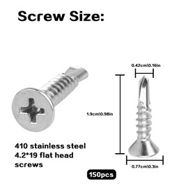150 Pcs Self Drilling Screws for Metal, Stainless Steel Self Tapping Screws for Metalwork, Self Tapping Metal Screws, Flat Head Cross Countersunk Screws for Metal Roofing Sheets Screws(M4.2 * 19mm)