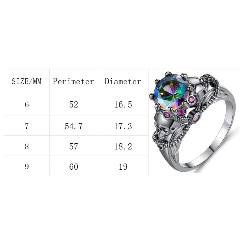 Skull Head Ring with Diamond Set and Colored Zircon Ring