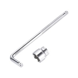 sourcing map Socket Accessory Set of 2 Pcs, 24mm 6-Point Shallow Socket 10" L-Shape Extension Handle with 3/8" Drive