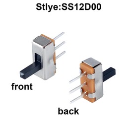 JIQI 5mm/0.2" High Knob Vertical Micro Mini Slide Switchs,3 Pin 2 Position DC 50V 0.5A 1P2T SPDT Toggle Switches Panel Mount 12D00-G5(100PCS)