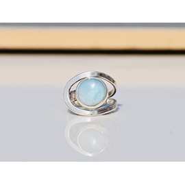 Larimar Ring, Sterling Silber ring, Statement Ring, Edelstein Ring, nat√ºrlicher Larimar, Frauen ring, runder Cabochon Ring, Larimar Schmuck (45 (14.3))
