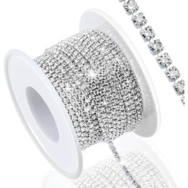 Dowarm 10 Yards 2MM Crystal Rhinestone Close Chain Trim for Sewing Crocs Shoes Clothes Cups, SS6 Claw Rhinestone Chain for Craft Jewelry Wedding Bouquet DIY Decoration, Silver