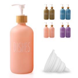 Loochica Pink Glass Kitchen Soap Dispenser, Detergent Dispenser or Dish Soap Dispenser for Kitchen Sink, Pink Soap Dispenser, Modern Pink Decor Dish Soap Pump for Kitchen Organization