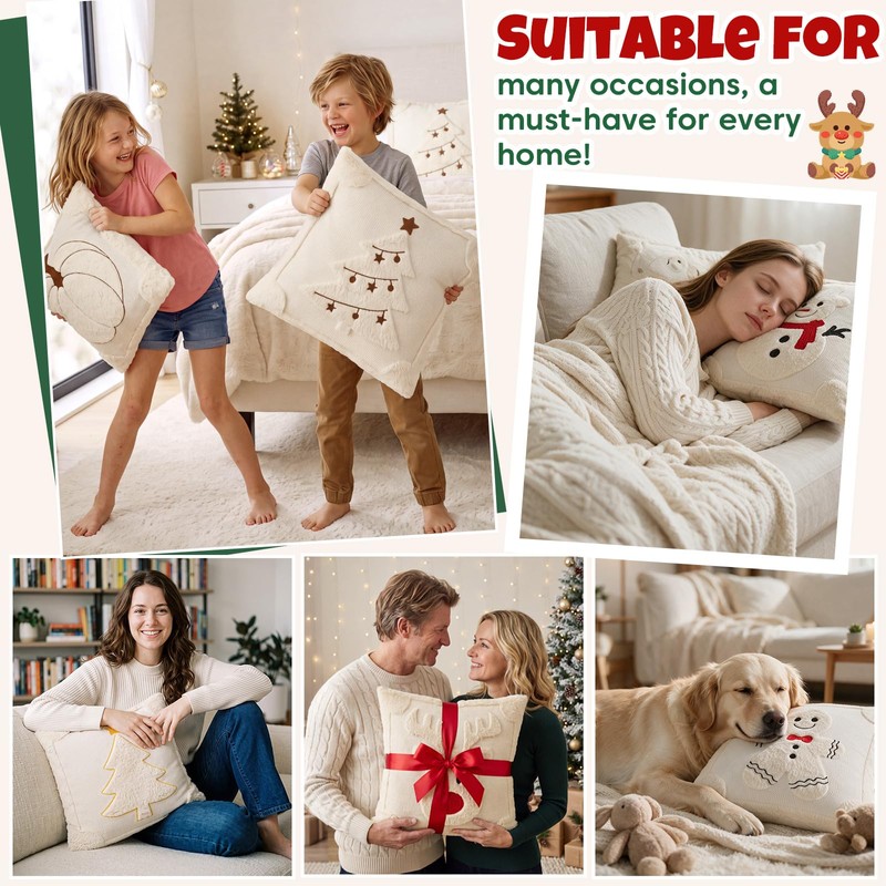 Vijamiy Christmas Throw Pillow Covers Set of 2 Beige 45x45cm