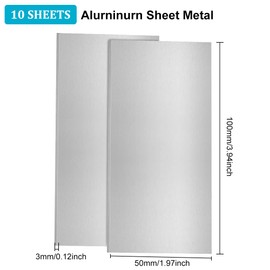 BENECREAT 10 Sheets 3 mm 5052 Aluminium Sheet with Protective Film, 10 x 5 cm Aluminium Welded Metal Plates for Attaching Plates, Crafts, Standing, Billets, Blanks