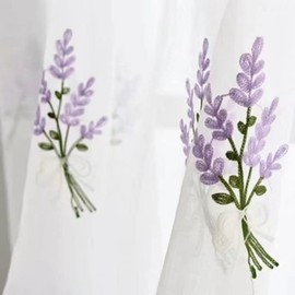 Floral White Sheer Curtains Purple Lavender Flower Embroidery Bedroom Curtain Rod Pocket Voile Curtains for Living Room, Set of 2 Panels (54x84 Inch(W x L))