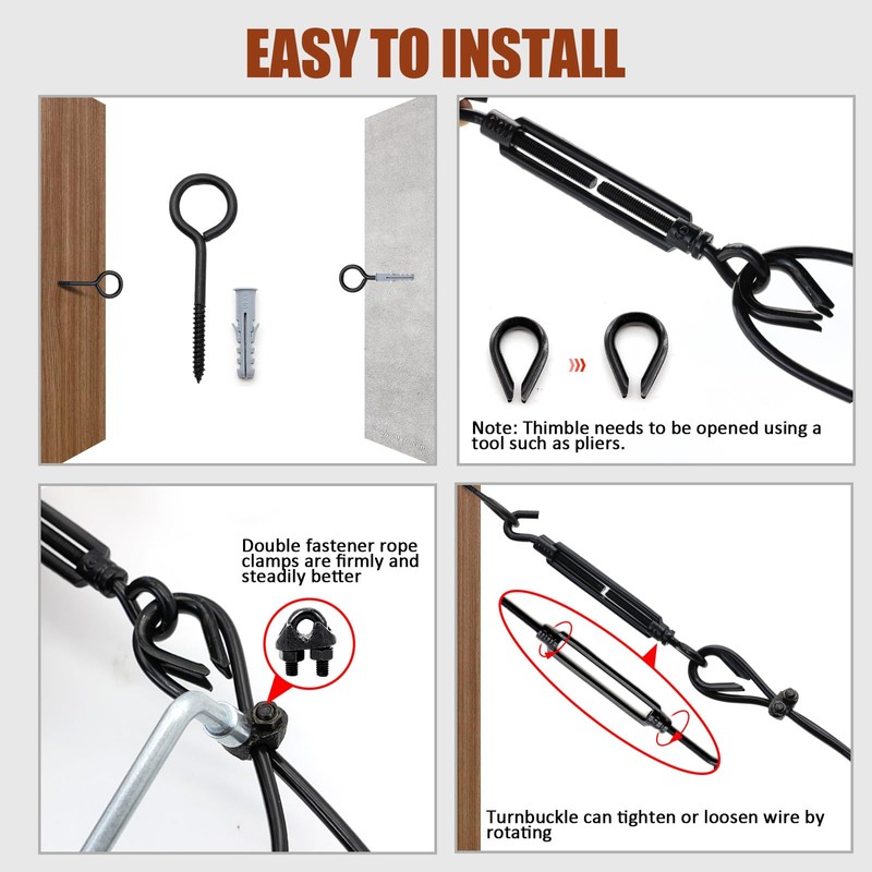 hannger String Light Hanging Kit Outdoor, Full Black Globe String