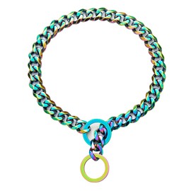 Luxury 12mm Cuban Link Dog Collar - Durable Stainless Steel Chain with Secure O-Ring Lock for Small, Medium & Large Breeds - Adjustable Heavy Duty Pet Walking Collar (Multi-Colored, 20 Inch)