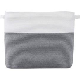 22"x14"x18" Mega Size Rectangular Extra Large Storage Basket, Rectangular Cotton Rope Storage Baskets, Woven Laundry Hamper, Cloth Storage Bin, for Clothes Blanket in Living Room, Grey Basket