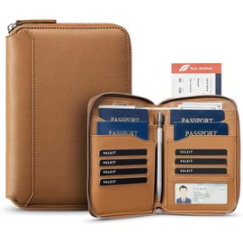 VULKIT Organizador de Viaje Familiar de Piel, Cartera para Pasaportes y Documentos con Cierre, Capacidad para 4-8 Pasaportes, Diseño Minimalista