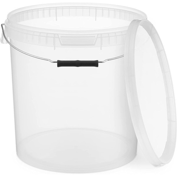 BenBow Bucket with lid 20 L Transparent 1x 20 Litres - food-safe, sturdy, airtight, leak-proof - plastic storage container, with metal handle - empty