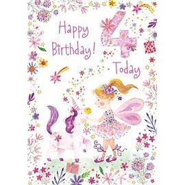Paper Rose Girls 4th Birthday Card - Age 4 - Fairy Ballerina & Unicorn with Gold Foil - Eco-Friendly & Recyclable - Made in the UK