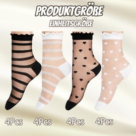 8 Pairs of Ruffle Socks, 4 Models Socks with Ruffles, Women, Transparent Socks, Ruffle Women's Stockings with Ruffles, Lightweight Socks for Summer, Comfortable and Breathable, Universal Size
