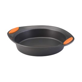 Rachael Ray Yum -o! Molde antiadherente para hornear con empuñaduras/sartén antiadherente con empuñaduras, redondo, 9 pulgadas, color gris