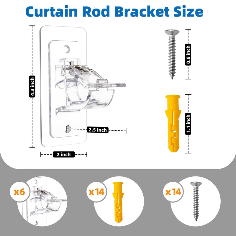 Antimbee 6-Pack No Drill Needed Curtain Rod Holders, Self Adhesive