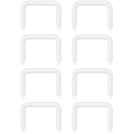 Clear Septum Retainer 16g Piercing - Bioflex Clear Septum Ring Spacer Jewelry - Plastic Septum Ring U-Shape Staple Plug Studs - Invisible Nose Piercings Hidden Retainers For Surgery, Work, Sports (8pcs pack)
