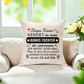 Hasodeo Gifts for Bonus Daughter Stepdaughter Gifts from Bonus Mum Dad Original Cushion Cover Decoration Gifts for Daughter Birthday Wedding Christmas (Bonus Daughter)