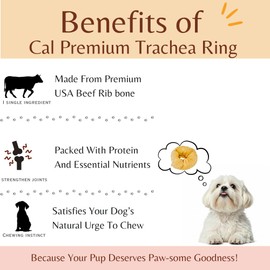 Cal Premium Natural Beef Trachea Ring for Dog - 100% USA Sourced and Made - High Protein - Single Ingredient - Engaging Chews 1 Count