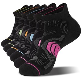 Leguper 6 Pack Performance Womens Ankle Socks - Cushioned Athletic Low Cut Running Socks, Dynamic Design Anti-Blister Sport Socks(Black,M)