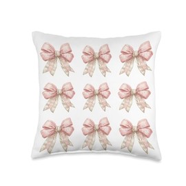 Pink Bows Cute Coquette Christmas y2k Clean Girl Aesthetic Throw Pillow